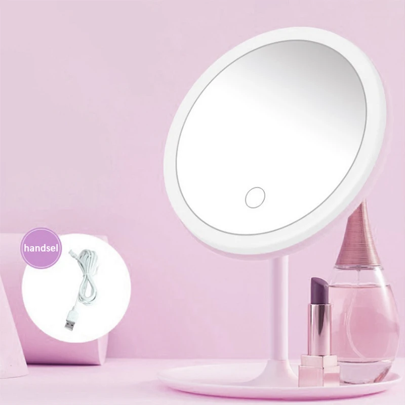 

6 inch desktop LED brightness adjustable makeup mirror with smart touch screen cosmetics light, Pink