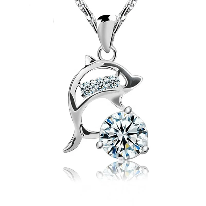 

Free Shipping Jewelry Lovely Girl 925 Sterling Silver Dolphin Necklace, White