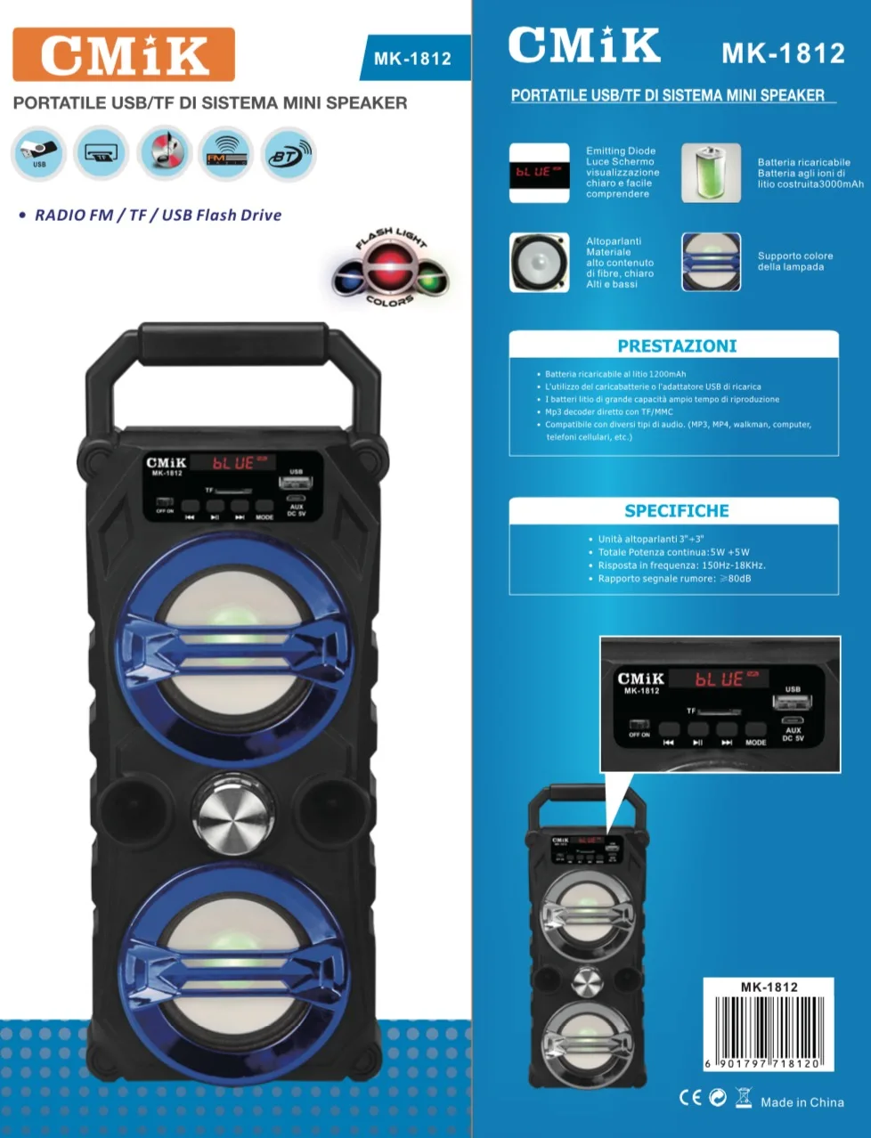 cmik mk-1812 oem odm bocina de auto portable wireless karoke caxinha de som sound system automotivo shower blue tooth speaker - ANKUX.COM
