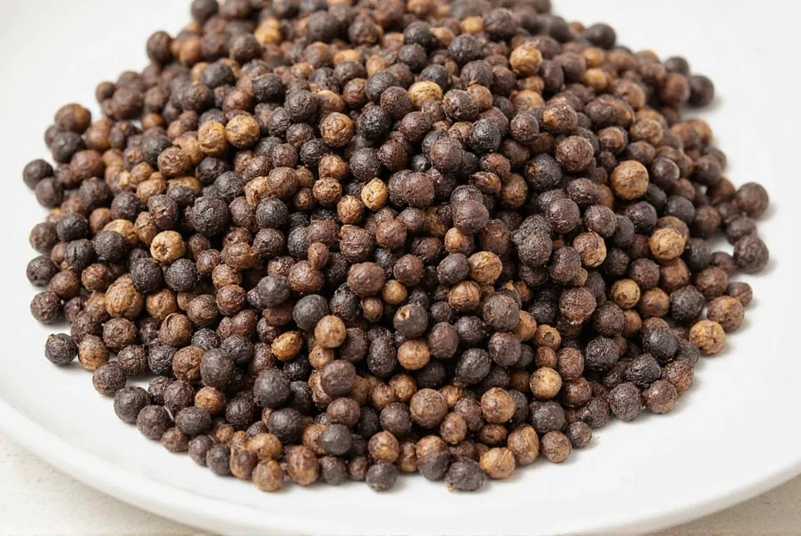 Black peppercorns in bowl