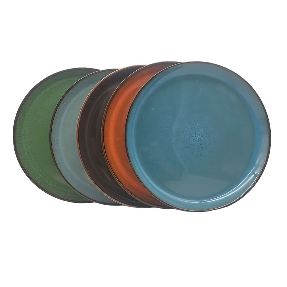 

hot sale wholesale household cheap reactive glaze 11inch ceramic decor plate with black green orange, Mix