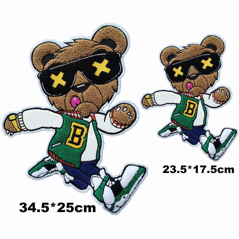 

GUGUTREE embroidery chenille bear patches for denim jeans,animal patch cartoon badges appliques ZK-204211