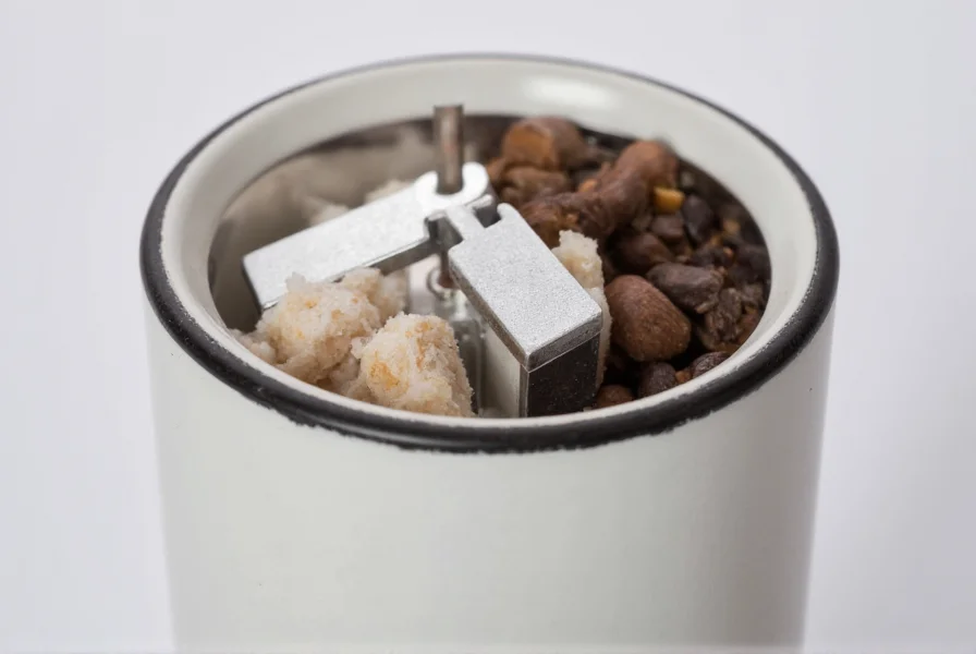 Close-up view of automatic salt and pepper grinder mechanism showing ceramic grinding components