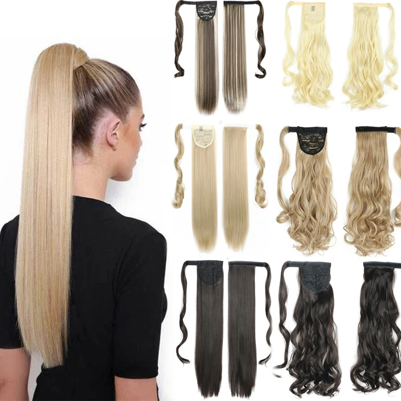

22'' Long Straight Wrap Around Clip In Ponytail Hair Extension Heat Resistant Synthetic Pony Tail, Picture