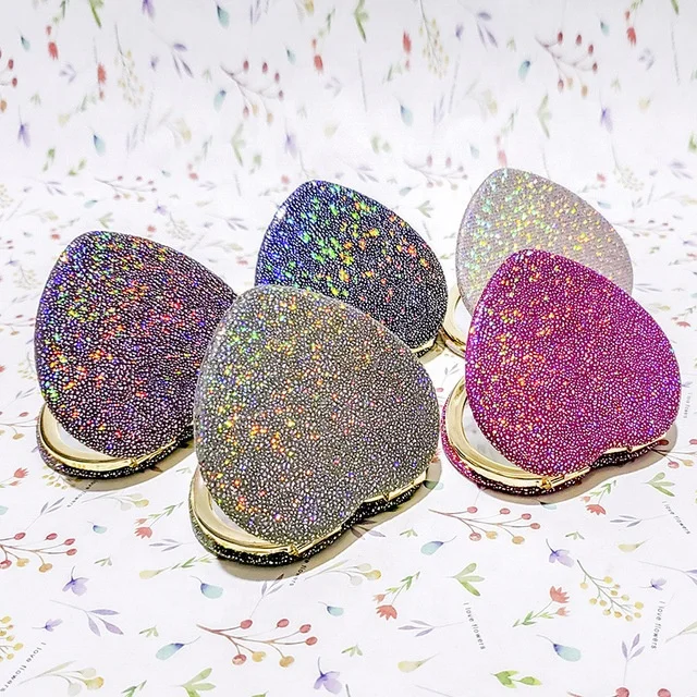 

BEAU FLY Monogram Heart Shape Pocket Mirror HD Shiny Mini Heart Cosmetic Mirrors, Purple, silver, blue