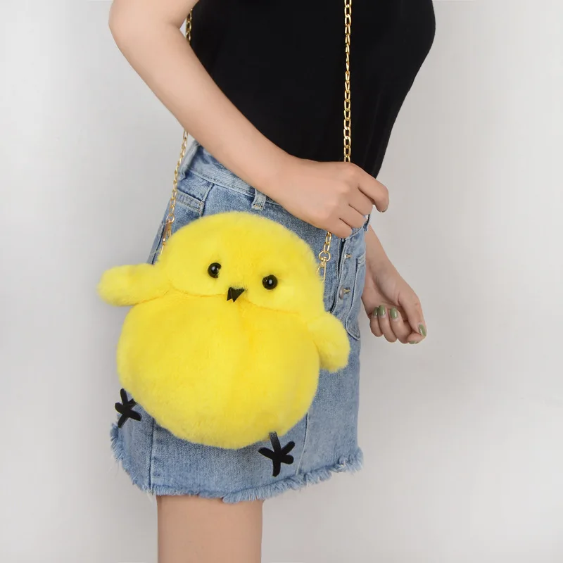 

2021 New creative Plush chicken bag Girls, ladies and children Artificial wool single shoulder slant span bag chain Birds, Various colors