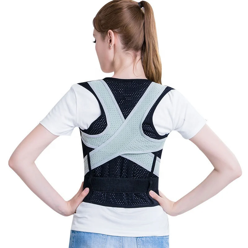 

Hot selling adjustable back position orthotics for men and women shoulder belt orthotics, Black+ gray back support belt