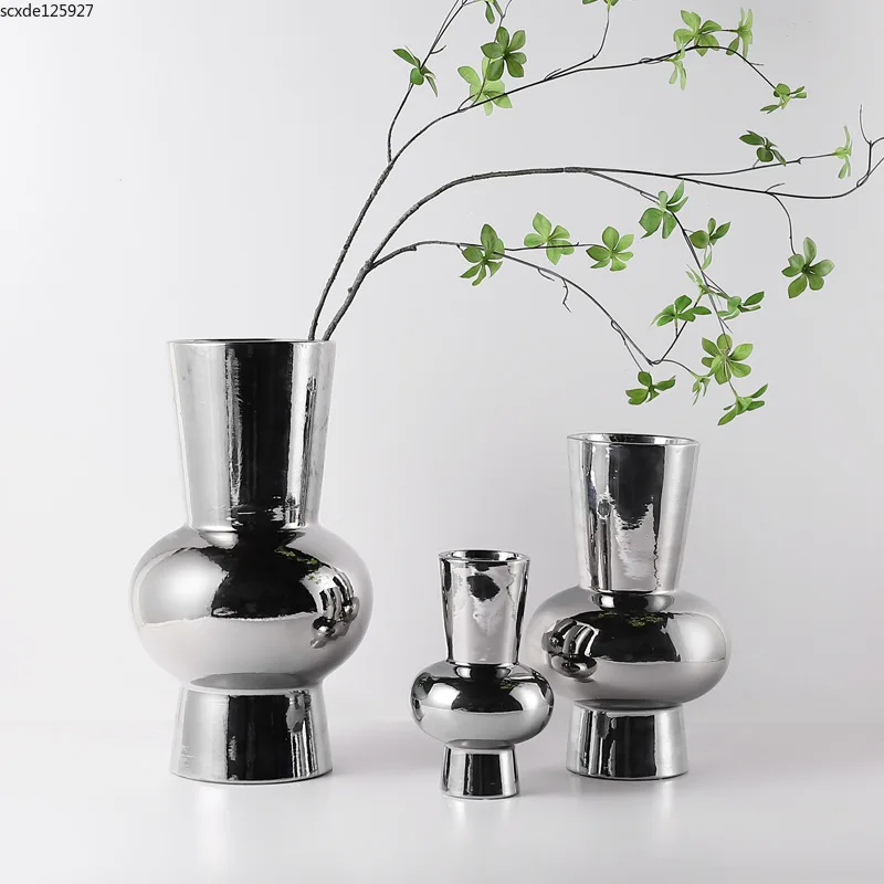 

Nordic Electroplating Silver Ceramic Vase Flower Arrangement Dried Flower Plant Table Decoration Pot-shaped Vase Home Decoration