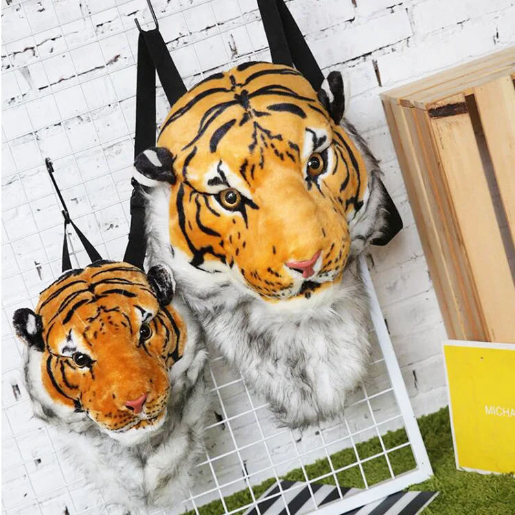 

Creative Personality Plush Backpack Real Life Tiger Leopard Panda Head Backpacker School Animal Bags Stuffed Toys Bag