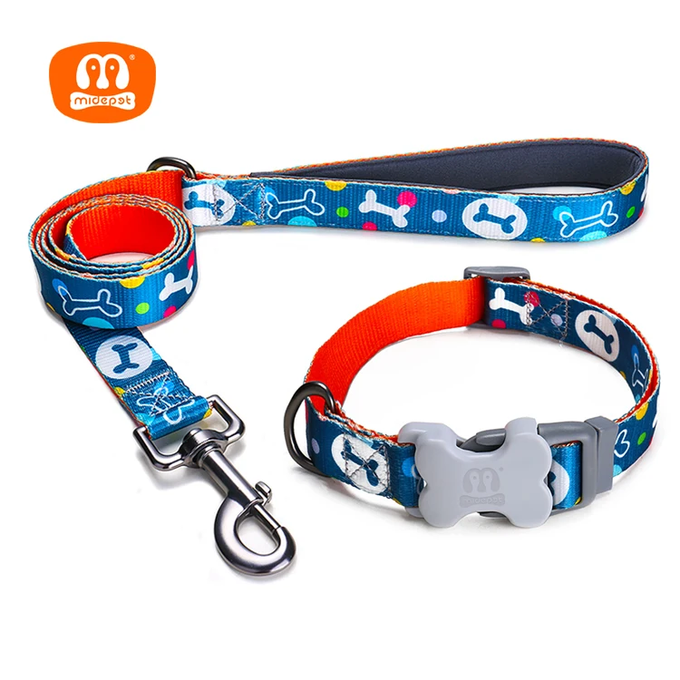 

Midepet Pet Accessories Supplier Fashionable Nylon Pet Dogs Collars Adjustable Durable Leash Set , Luxury Dog Collar And Leads, Customized color