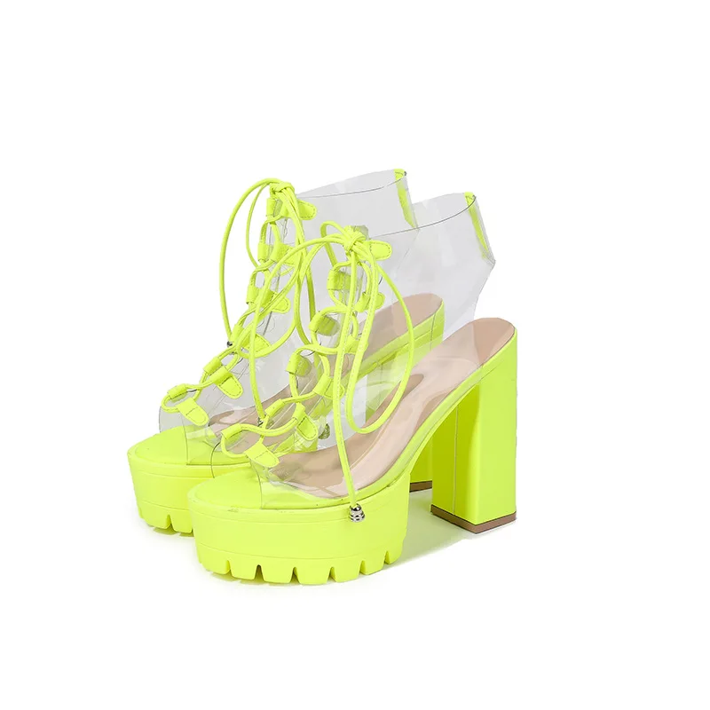 

Factory direct large size personality binding fish mouth PVC women's boots sexy candy color transparent boots, As shown in figure