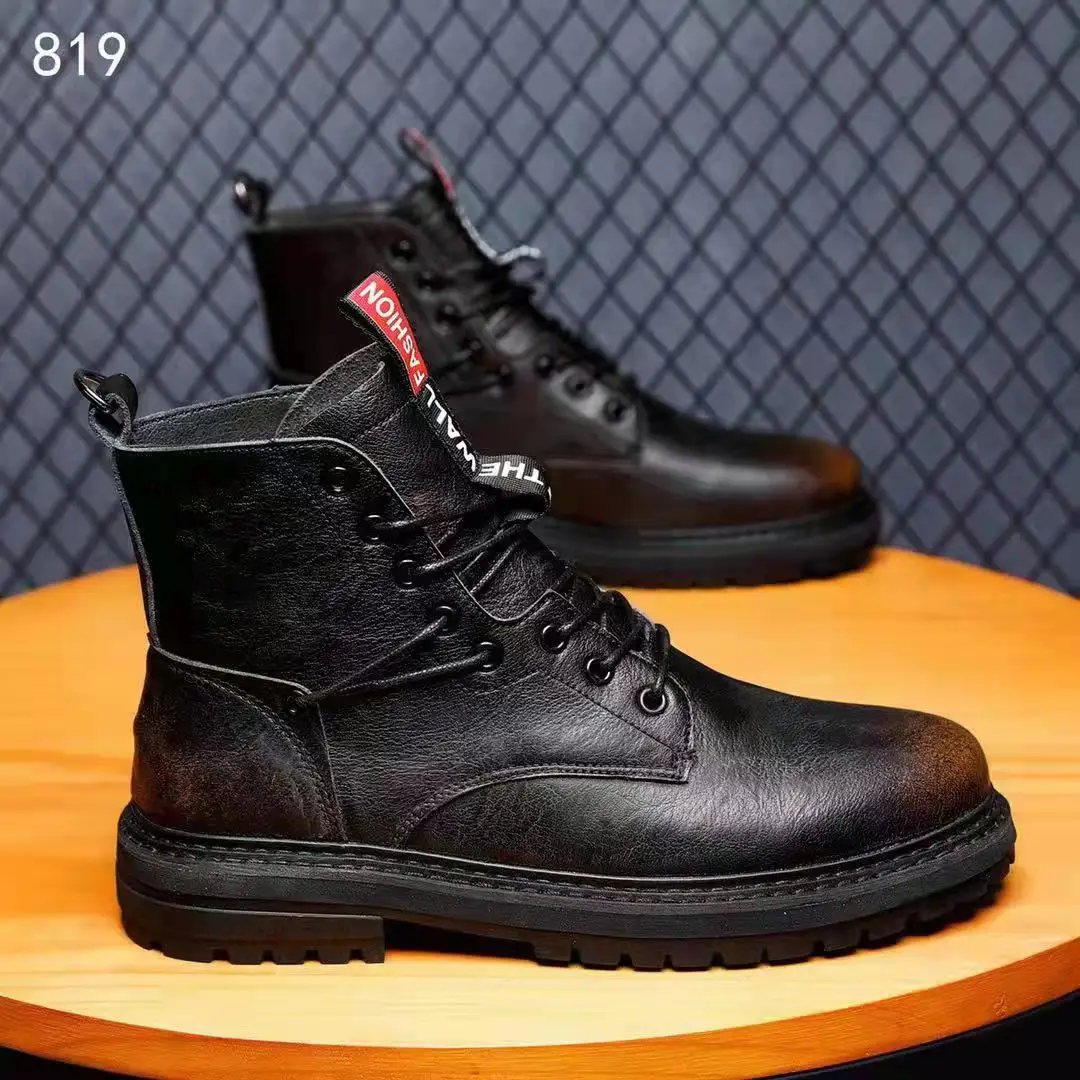 

Custom Leather Waterproof Wear-Resist Rubber Outsole Work Boots Tactical Military Combat Botas militares Army Men's Boots