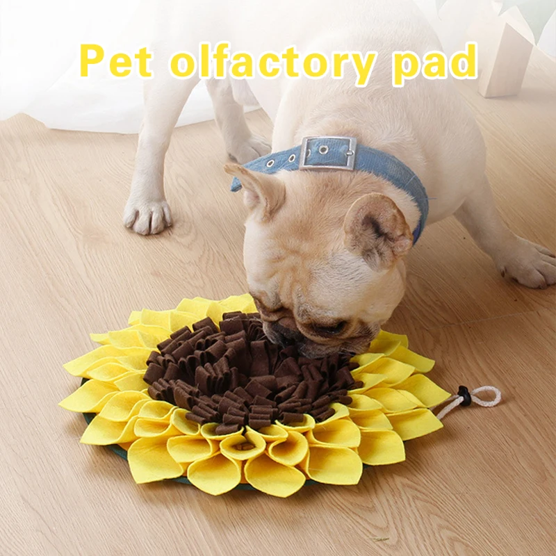 

Dog Toy Pet Anti Choking Bite Resistant Slow Food Toys Smelling Pad Sunflower Shape Release Energy Blanket Pet Dog Training Toys, Yellow