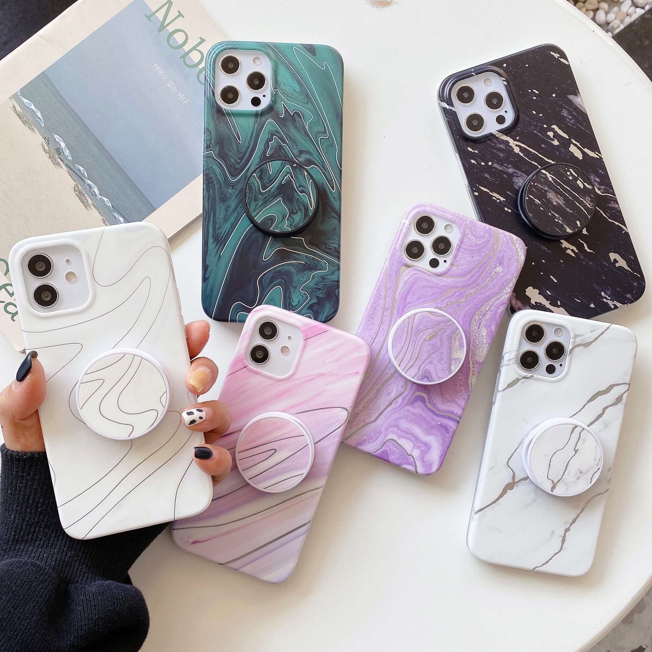 

2021 fashion luxury marble phone cases for iphone 12 case back cover for iPhone12 pro max case with stand