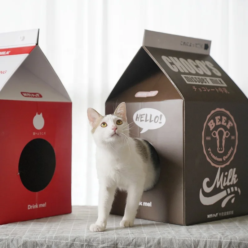 

Popular cat scratch board corrugated cat box cardboard cat house, Red, brown, yellow and pink