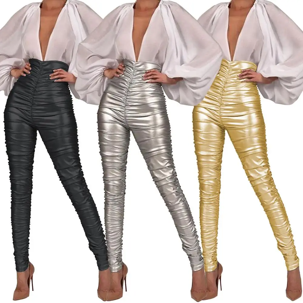 90926-MX20 fashion high waist pants pleated women trousers