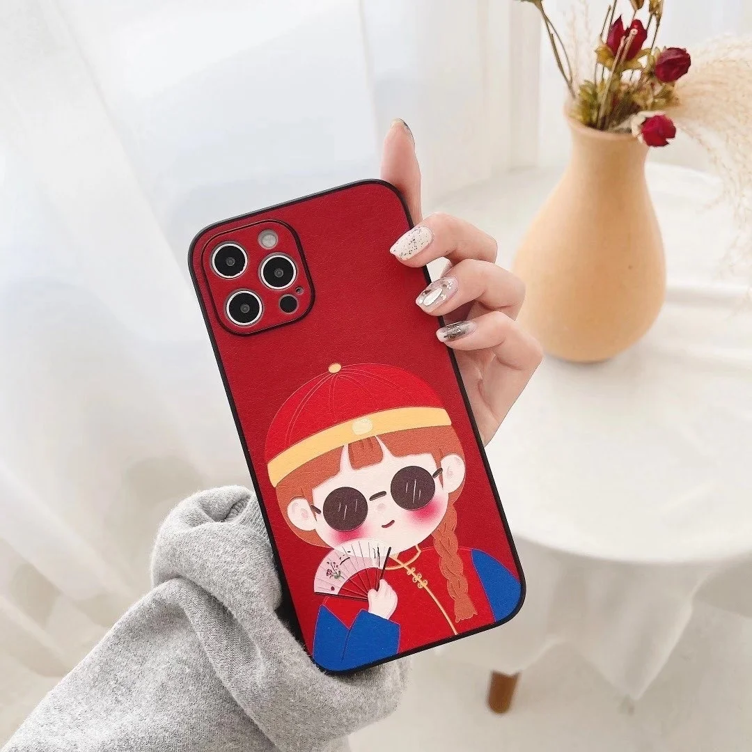 

Chinese style bright red Lovers XS MAX vintage style phone case for12 pro