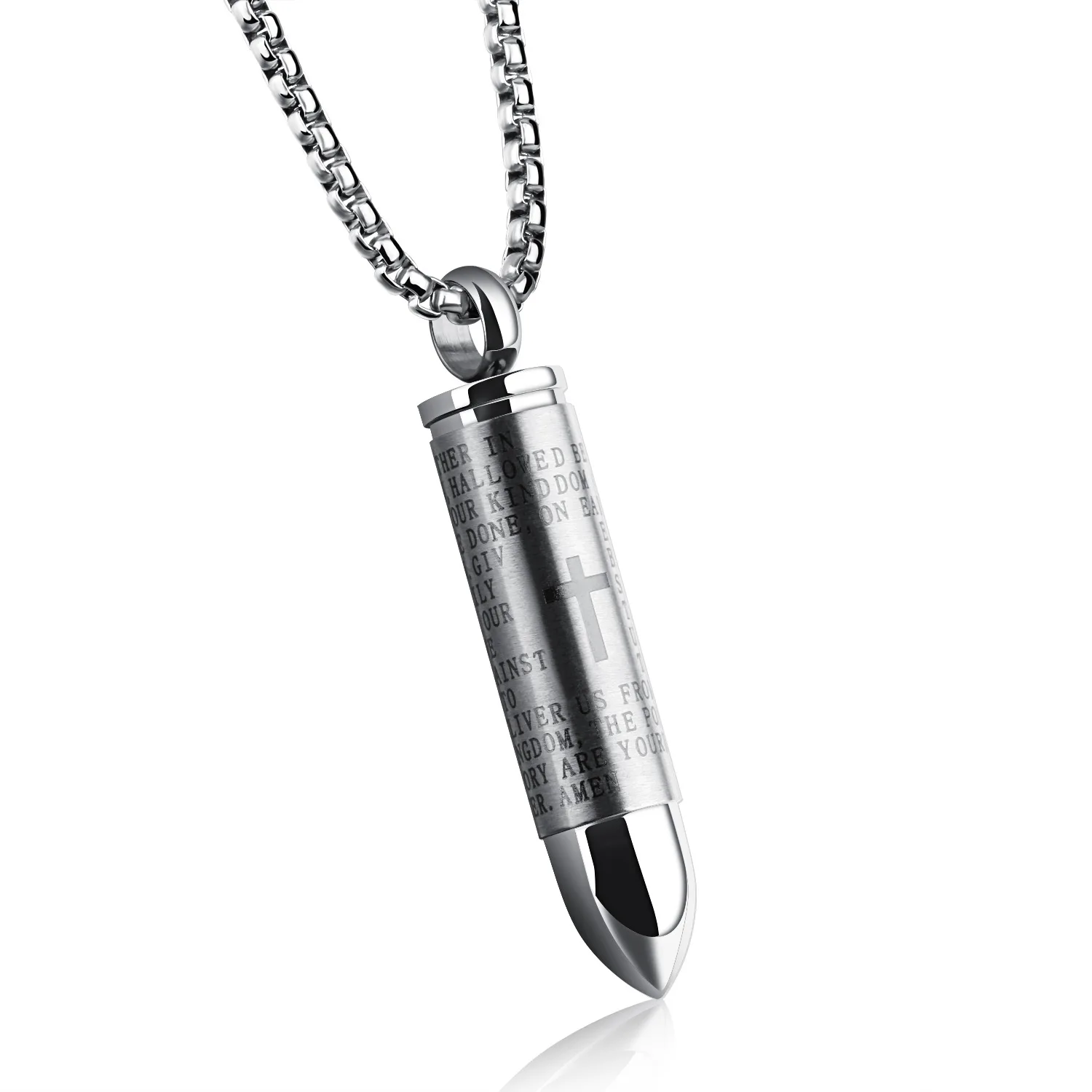 

Mens Cross Pendant Necklace for Men Black Gold English Urn Lord's Prayer Stainless Steel Ash Memorial Bullet Chain Nice Gifts