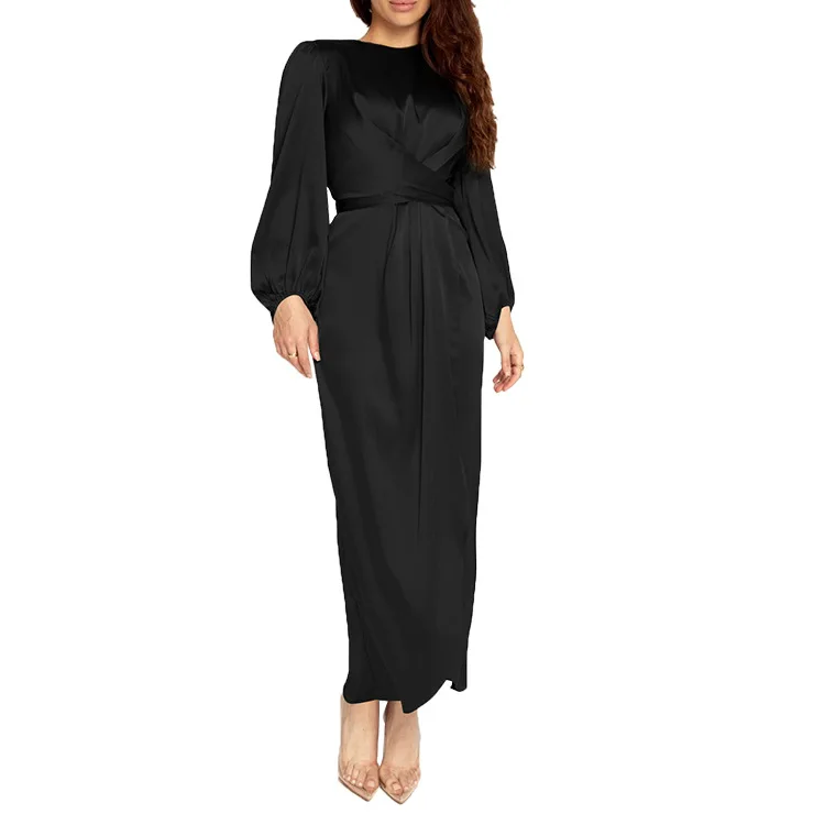 

New Fashion Modest Elegant Satin Muslim Maxi Dress Islamic Clothing, Customized