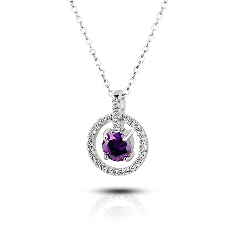 

Fashion 925 Sterling Silver Jewelry Necklace Purple Crystal Pendant Women Jewelry Gift 2020 Zircon Pendant Necklaces