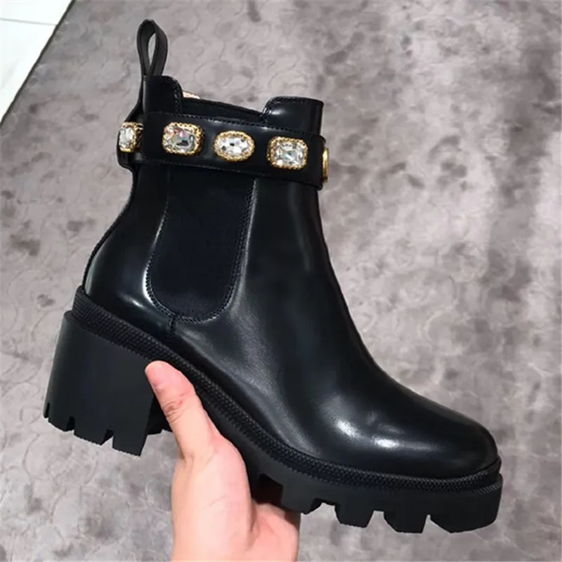 

High quality luxury brand women's boots crystal embellished shoes ankle boots platform shoes women's Chelsea boots designer, Black,white,