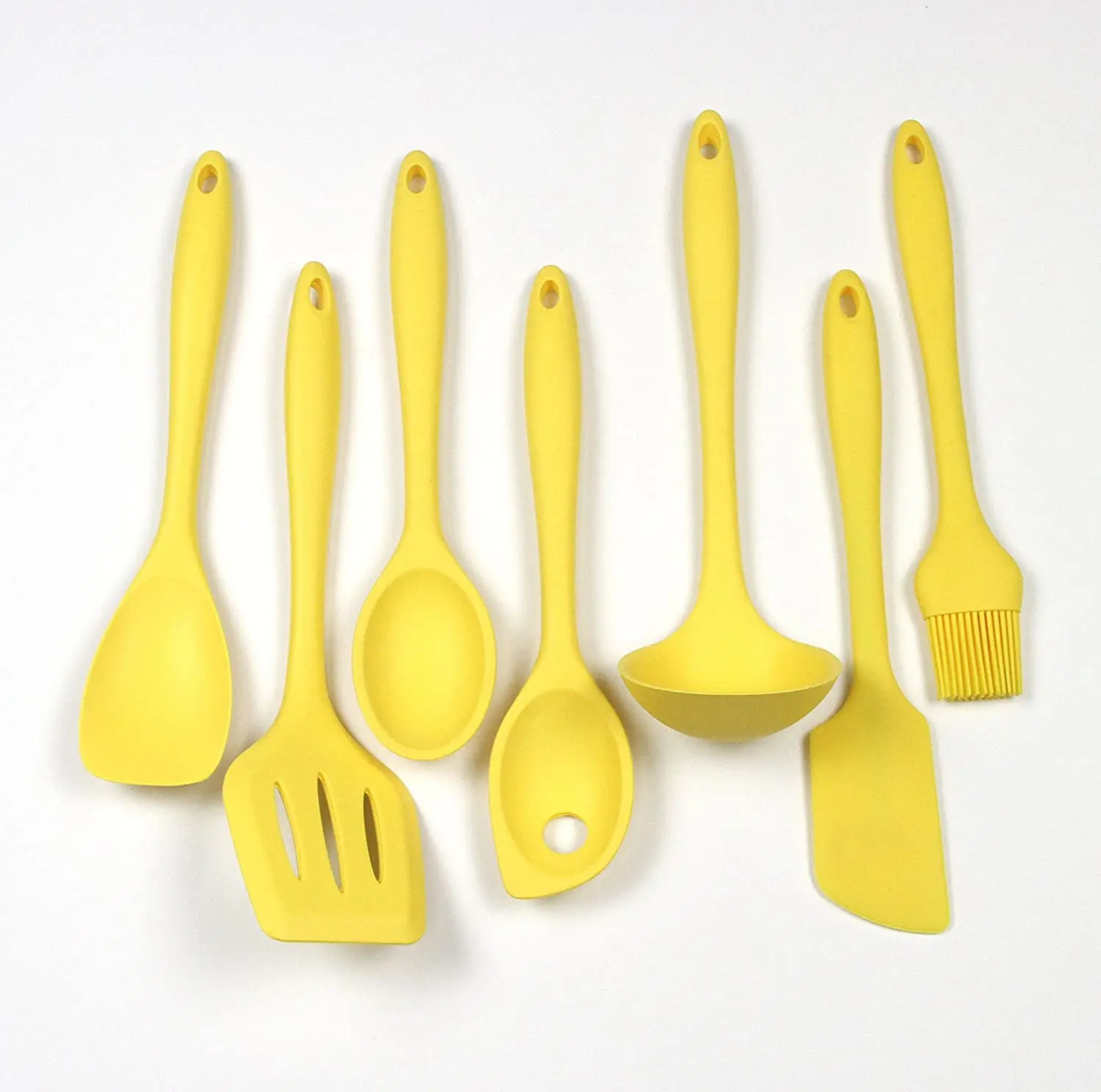 

Low price Amazon Hot Sell 7 Piece Silicone Kitchen Tools Utensil Set in Yellow for Cooking and Baking