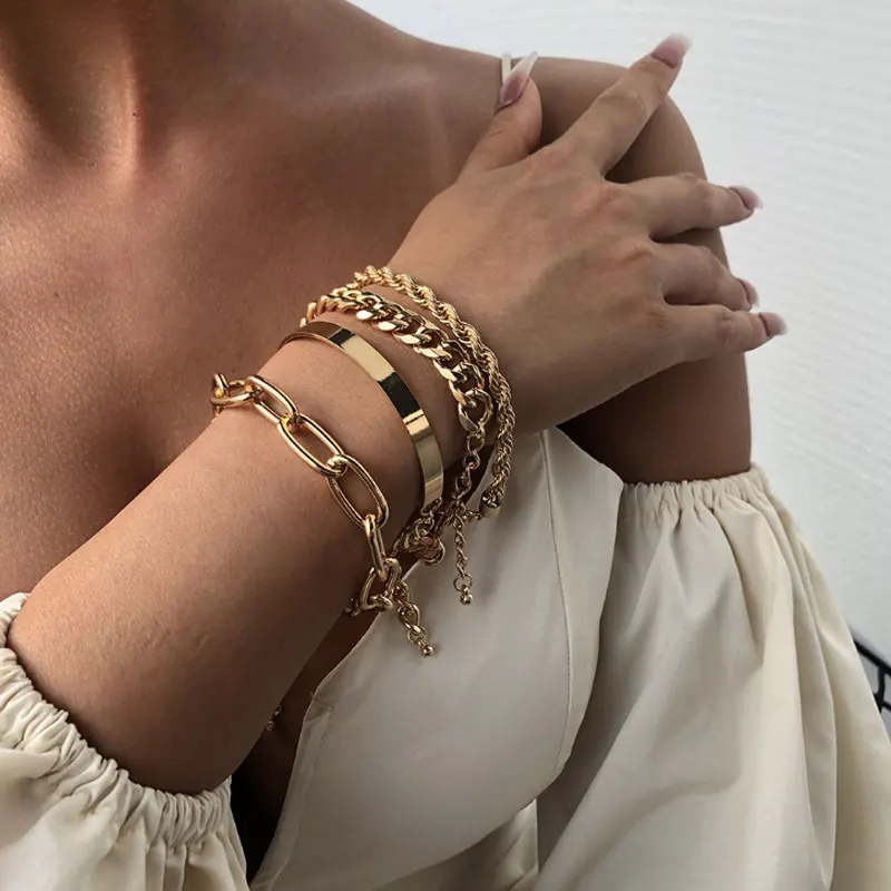 

OEM Alloy Thick Chain Multi Layered Bracelet Simple Gold Bracelet, Gold\silver