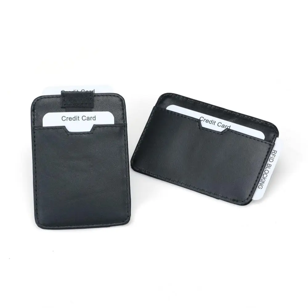 

Front Pocket Mini Slim Thin Black Genuine Cowhide Leather Rfid Card Holder Men Casual Wallets With Embossed Custom Logo, Customized color