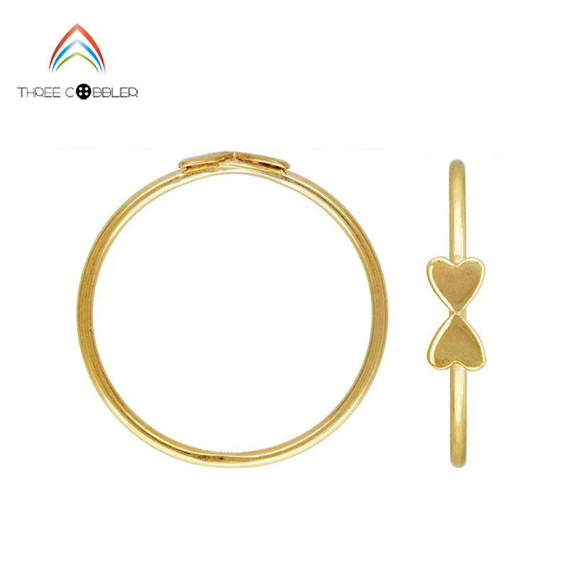 

GR008 Heart Bow Stacking Ring in 14k Gold Filled two hearts everyday thin knuckle ring ready to wear luxem