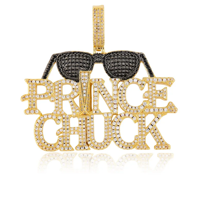

manufacturers wholesale fashion personality jewelry Cubic Zirconia Bling Sunglasses Prince Chuck custom letter silver necklace, Gold, silver