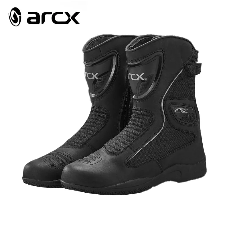 

arcx Black Oldschool Cowhide Leather Waterproof Sports Biker Shoes for Men and Women/ Cool Classic Style Motorcycle Riding Boots