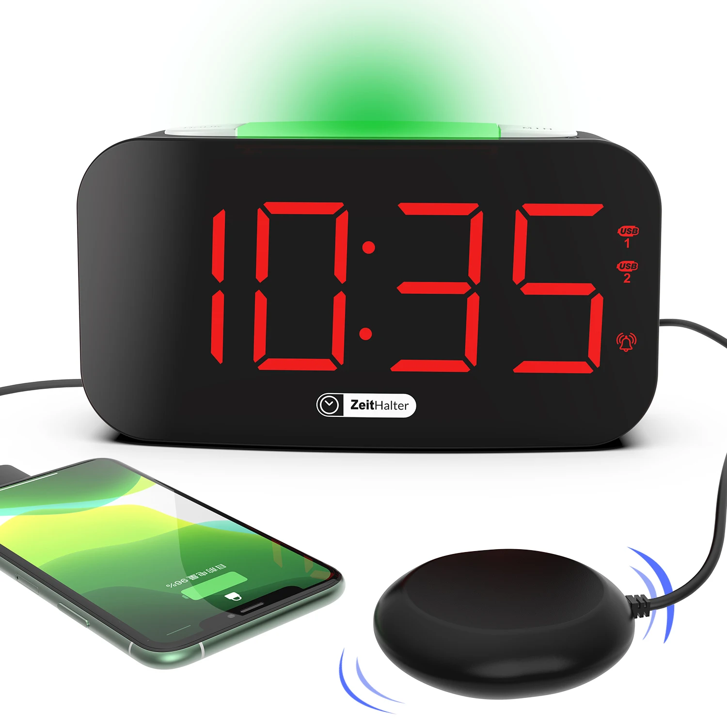 

New Best Selling LED Screen Red Digital Clock Dual USB Charging Vibrating Alarm Clock