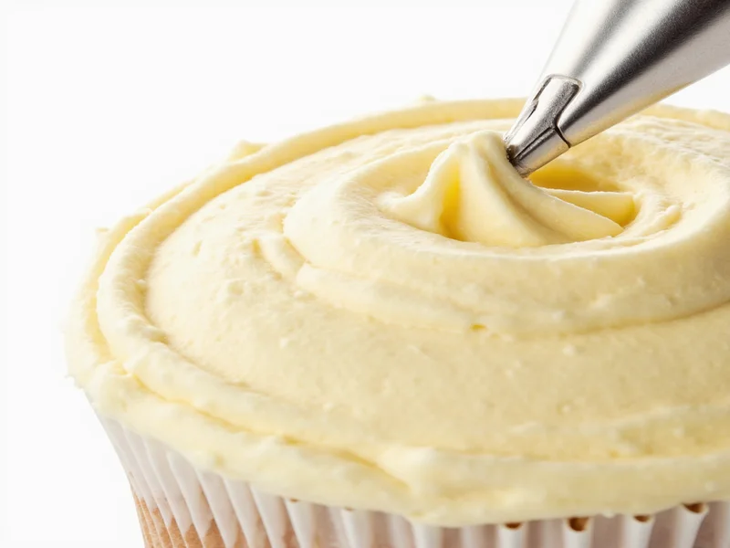 Smooth vanilla buttercream icing in piping bag