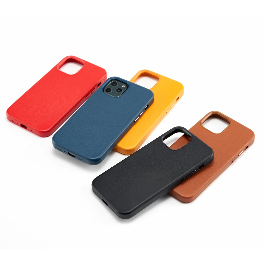 

High Quality Genuine Leather Phone Case With Metal Buttons For iphone11 12 13PRO Max Real Leather Cell Business Phone Case cover, Black, red, brown,yellow, indigo