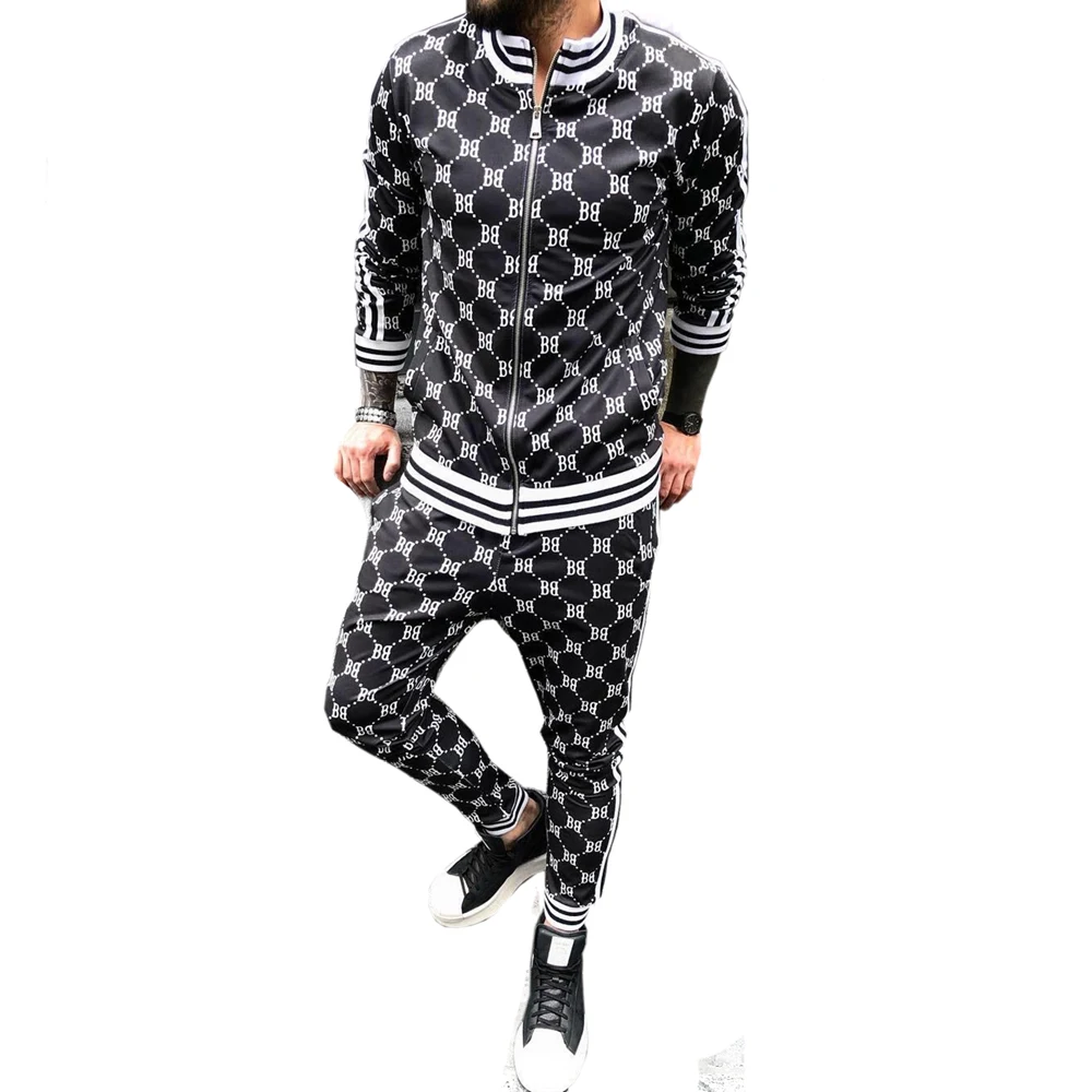 

Sports Suit 3D Printing Fitness Sweater Slim Zipper Jacket Cardigan Casual Men Suit, As picture