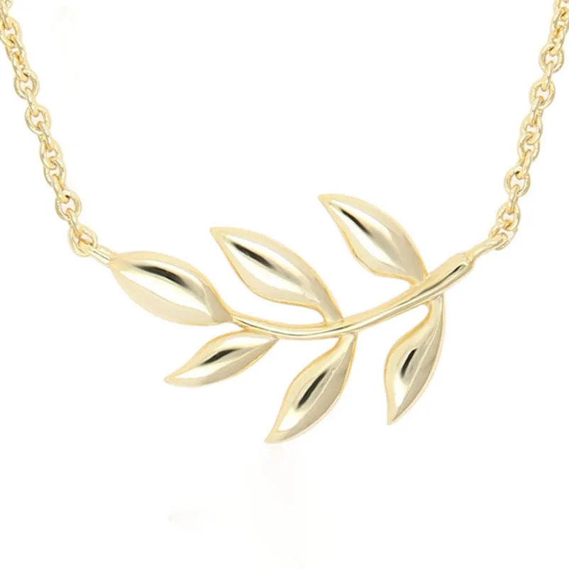 

Fashion beautiful zircon olive leaf necklace 14k gold plated pendants necklaces jewelry necklace, Gold color