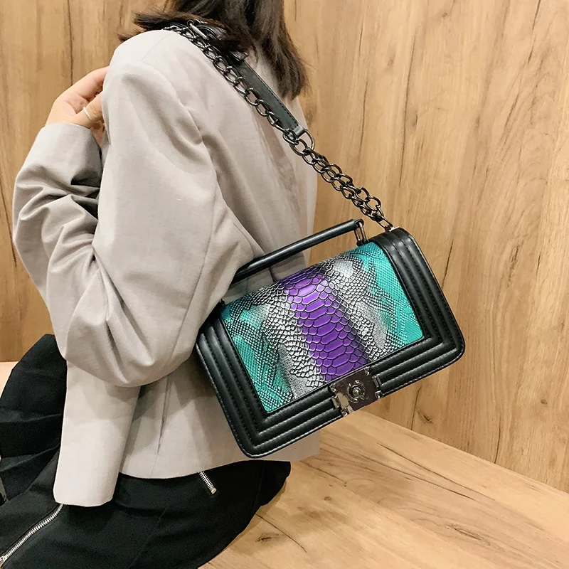 

2021 New Arrivals Spring Trending Shoulder Snakeskin Designer Crossbody Chain Bags Luxury Handbags For Women, Red,green,black,purple