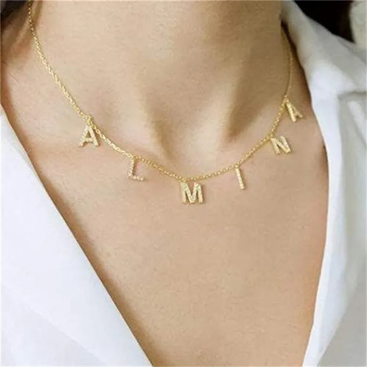 

Best Personalized Gifts Gold Initial Letter Necklace Spaced MAMA Stainless steel Tiny Morther's Day Customized Name Necklace