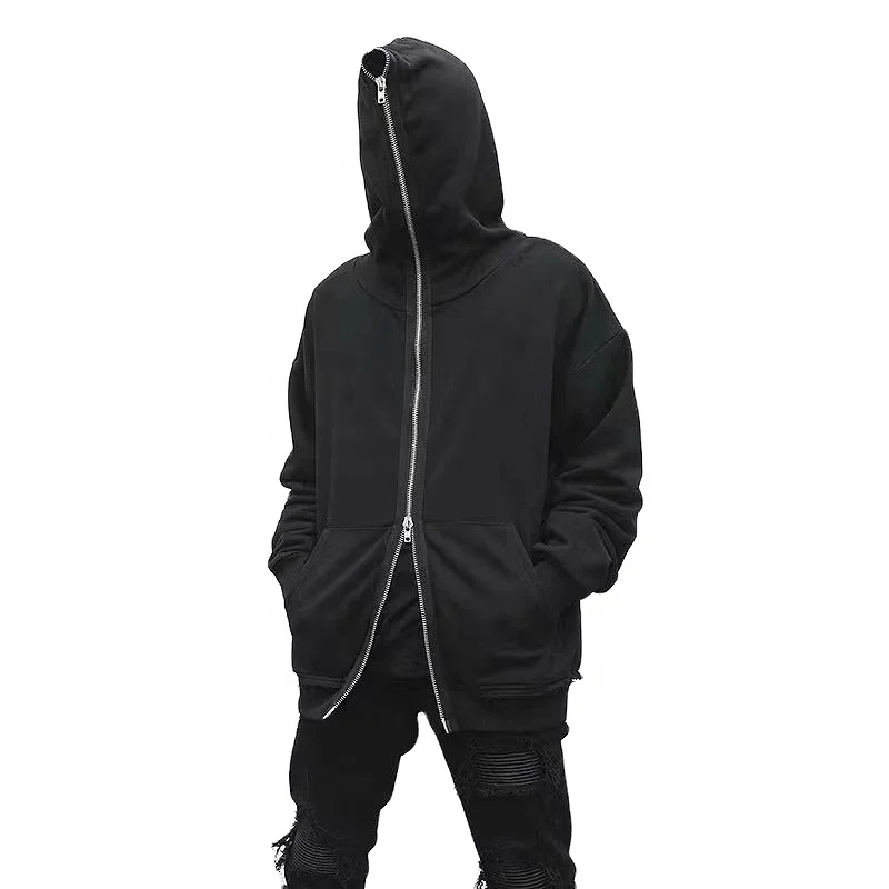 

Wholesale Custom Logo Men's Blank Cotton Fashion Plain Black Zip Up Full Face Hoodies2021
