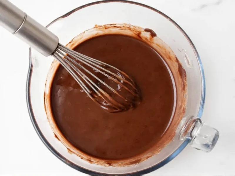 Melted chocolate and butter mixture in glass bowl