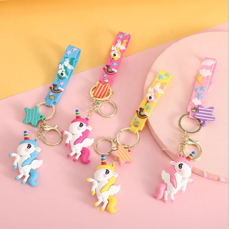 

Cute Fairytale Soft Rubber PVC Rainbow Unicorn Keychain Horse Key Rings Holder Alloy Key Chain For Women Girls Gift Jewelry