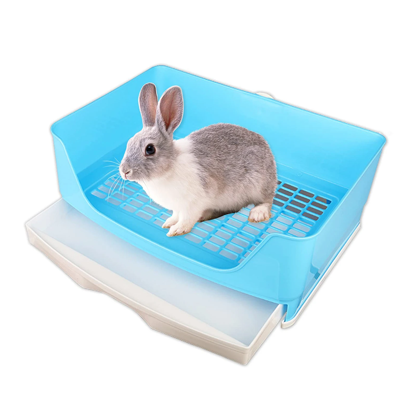 Large Rabbit Litter Box Toilet with Drawer Corner Litter Box Pet Pan for Chinchilla Ferret Galesaur Hedgehog Small Animals