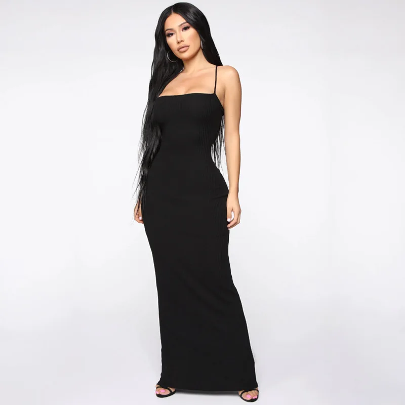 

Free Shipping R03186 - wholesale women fashion sleeveless knit backless strap maxi dress