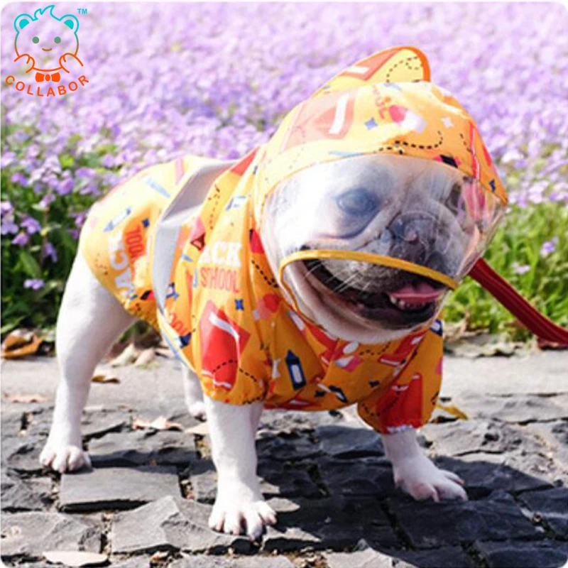 

COLLABOR French Bulldog Waterproof Dog Button Clothes Dog Raincoat Jackets Pet Reflective Dog Rain Coat With Pocket, Solid, digital print