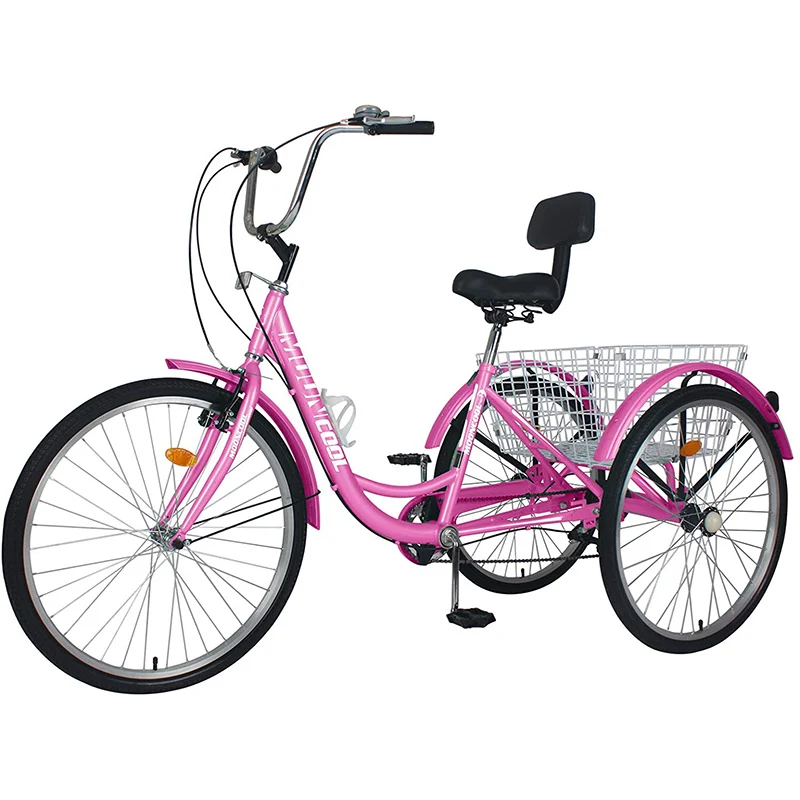 

Amazon hot selling Adult Tricycles 7 Speed Adult Trikes 24/27inch Bikes Three-Wheeled Bicycles bikes Women Bicycles, Pink, purple