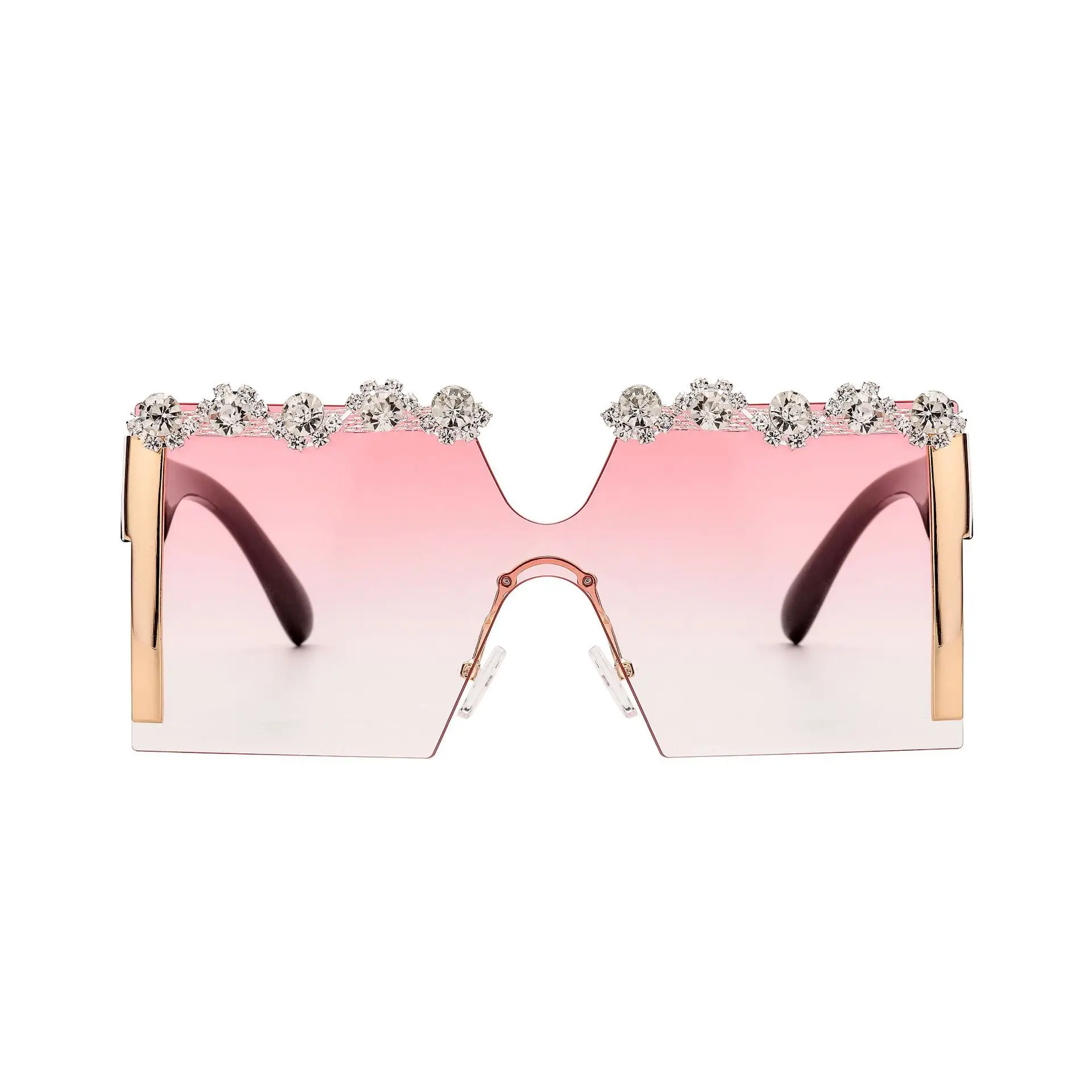 

Barlaycs 2020 Fashion Brand Designer Big Frame Crystal Rhinestone Pink Square Women Eyewear Shade UV400 Sunglasses Vendor
