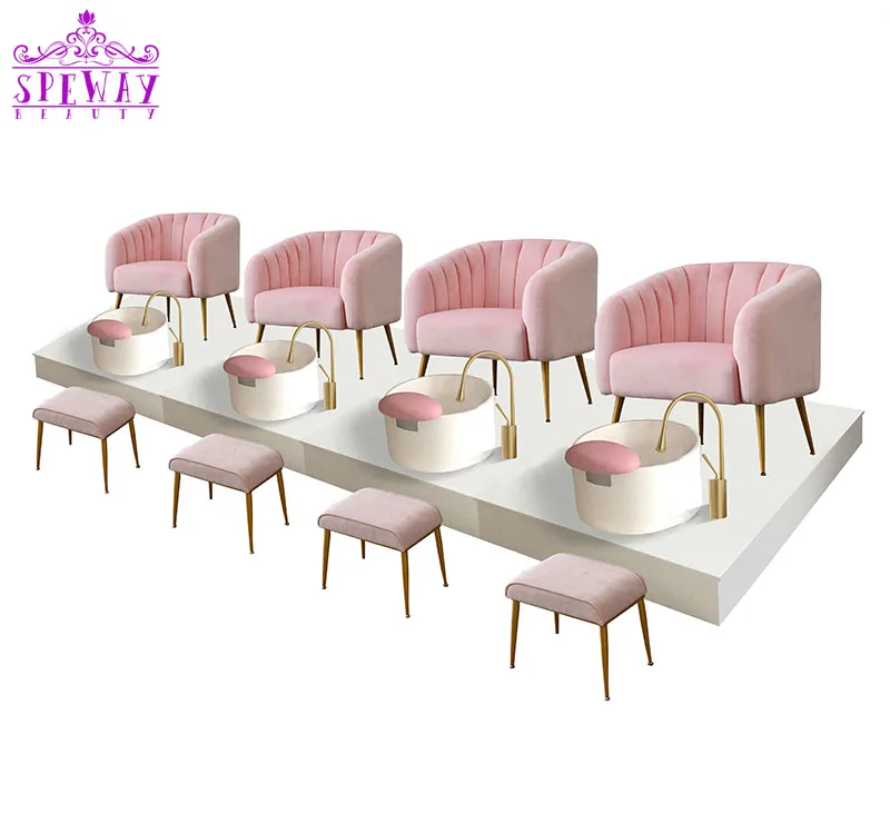 
2020 brown velvet golden luxury spa pedicure chairs with stool 