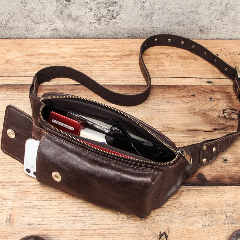 

Dropship wholesale fashion genuine leather man chest bag for daily use, Coffee