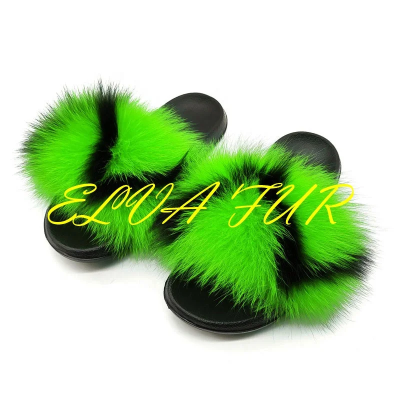

2020 ELVA FUR Children Fashion Real Fox Fur Slides toddler girls Sandals Mother and child new design cheap kids fur slipper, Colours