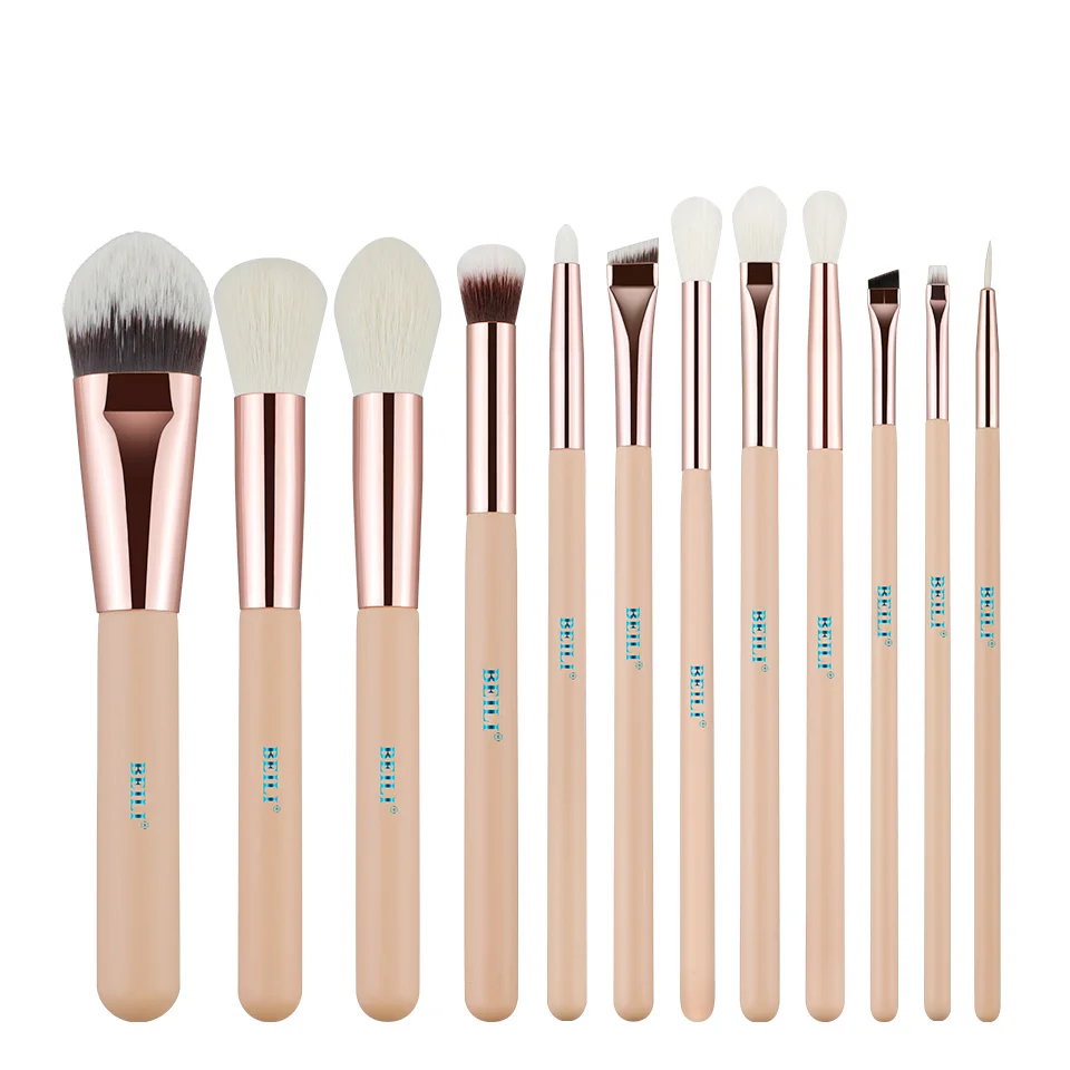 

BEILI Private Label Makeup Brushes Set 12pcs Pink/Rose Gold Flat Foundation Eye shader Brushes Set Wholesale Cosmetic Brushes